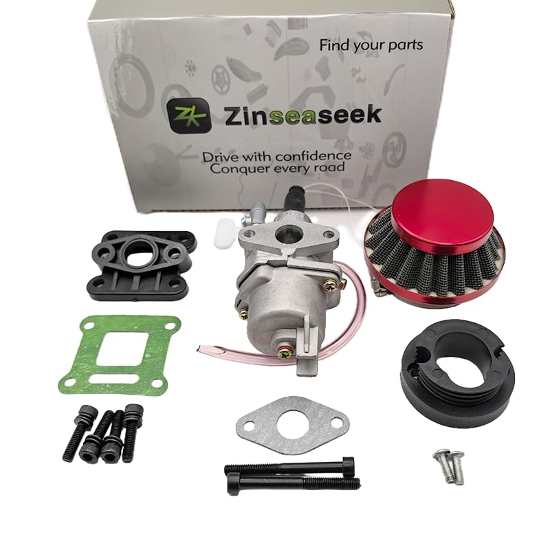 Zinseaseek PZ13 13mm Carburetor 42mm Air Filter For 43cc 47cc 49cc 50cc 2-stroke Engine Pocket Bike Mini Bike Dirt Bike Mini Moto Mini Quad ATV Scooter Moped Go Kart Brush Cutter (Red)
