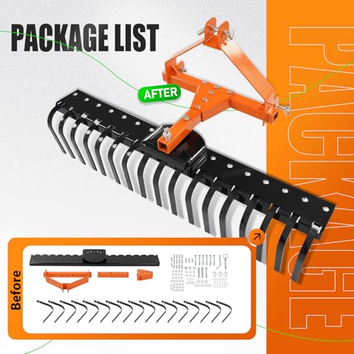 Image of KUAFU 50 inch 3 Point Landscape Rock Rake for Category-0 Cat-0 Tractor with