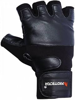 Luva Musculação Stronger Couro com Munhequeira, Preto, Pequeno, Prottector