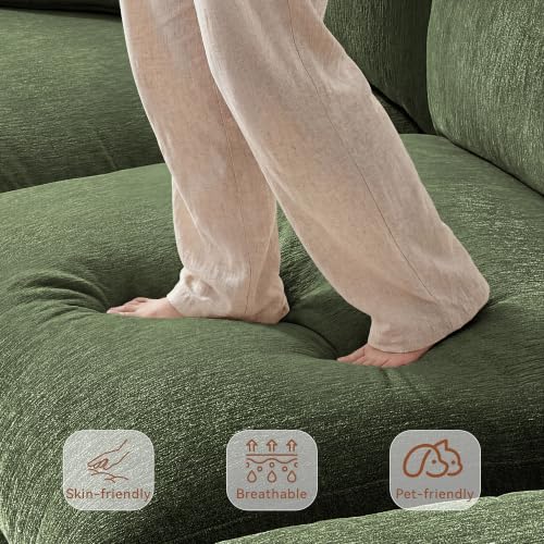 Image of Ihanherry 141 inch Oversized Cloud Sectional Couches for Living Room, Modular Sectional Sofa with Wide Deep Seat, U Shaped Couch with Throw Pillow and Storage Ottoman, Green