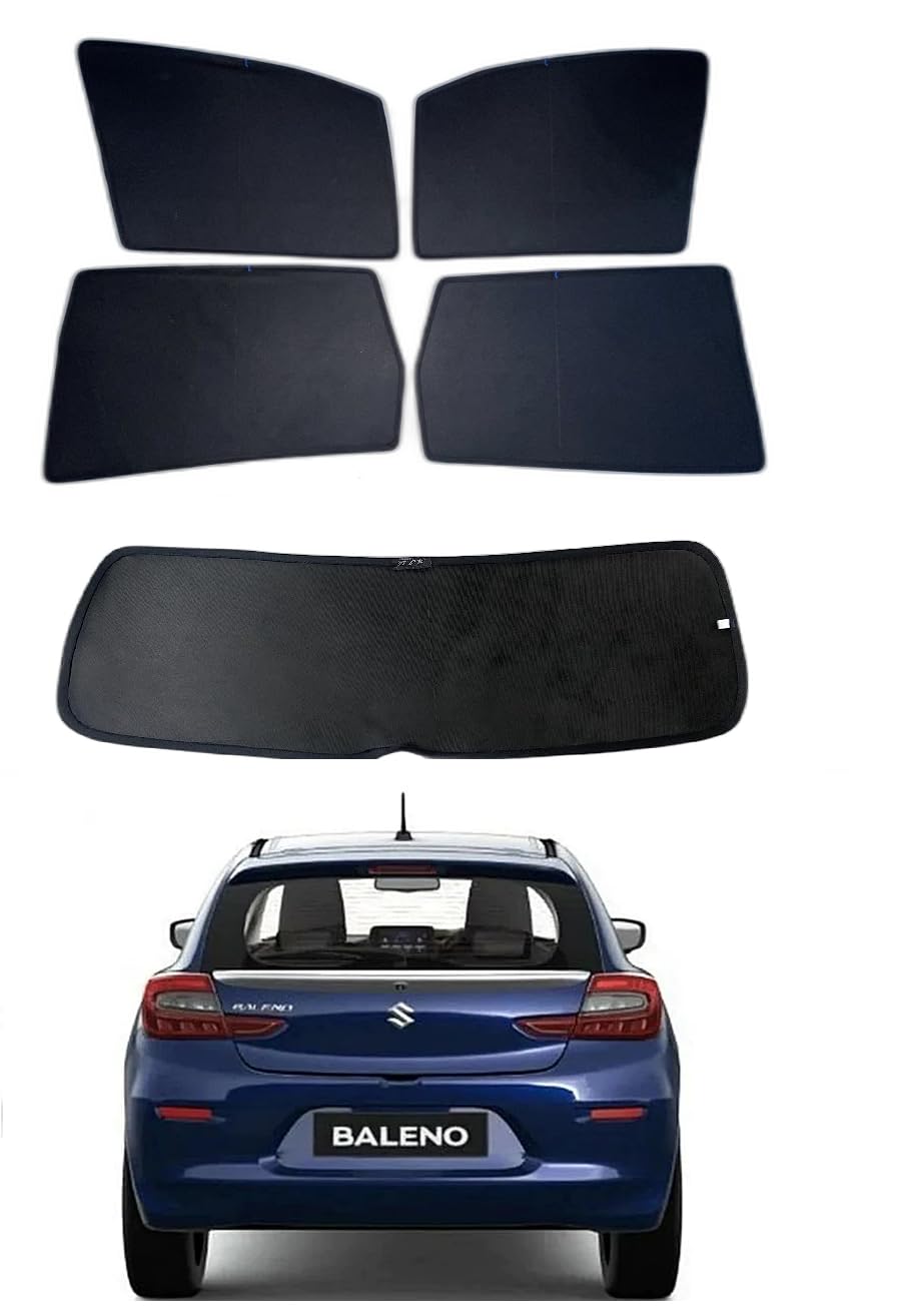 Jeet Enterprises Nylon Polyester Mesh Premium Car Sunshade Fix Type Non-Magnetic Curtain with Rear Dicky Curtain Set of 5pc for New Baleno 2022