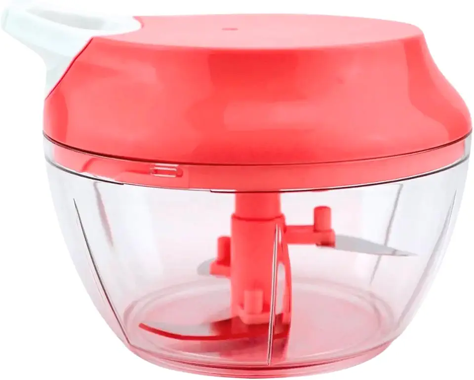 Processador Manual de Alimentos 500ml Grande Triturador Com Três lâminas Em Inox E Pá Misturadora Triturador De Alho Acionamento Por Corda Retrátil (Vermelho)