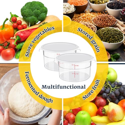 Image of Ziliny 2 Pcs 2 Qt Dough Proofing Container with Lid and Red Scale, White | Clear Round Food Storage Container, Food Grade Plastic, Easy Viewing Design, Airtight Lid, Dough Fermentation Kitchen Storage