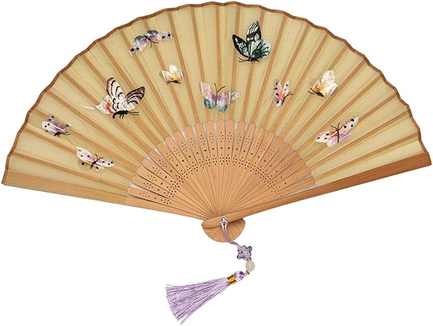 Folding Fan Butterfly Folding Hand Fan Jade Bamboo Fan Bone Folding Dance Fan Summer Escape from The Heat Home Mural Decorate (Color : A)