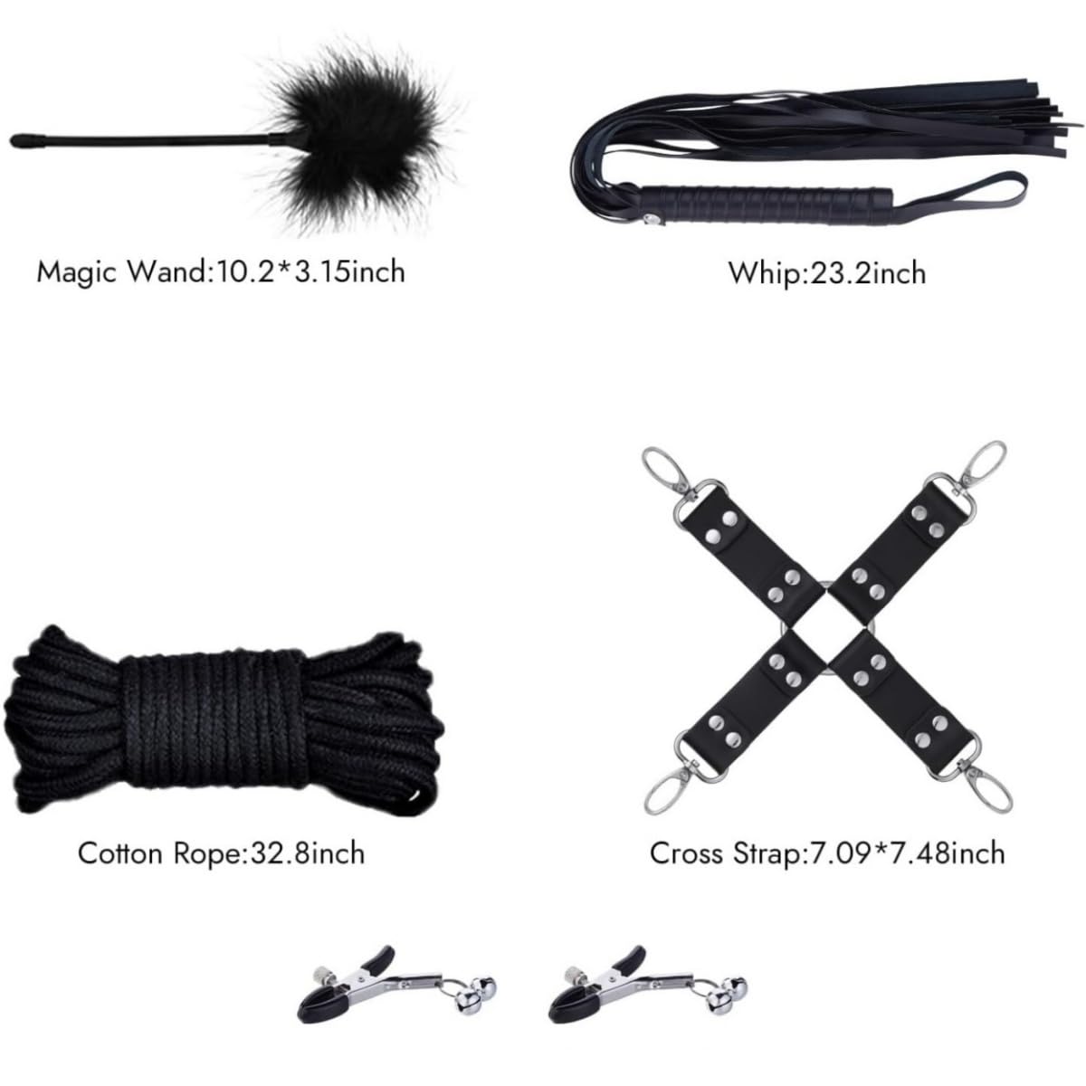 Set sessuale multifunzione 10 pezzi set con cinturino in nylon nero, dotato di cinturino regolabile - D19
