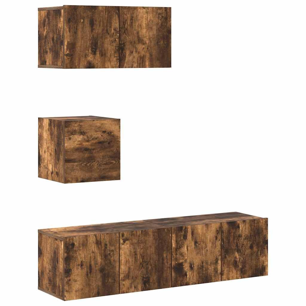 Set di 4 mobili per TV in legno di quercia affumicata