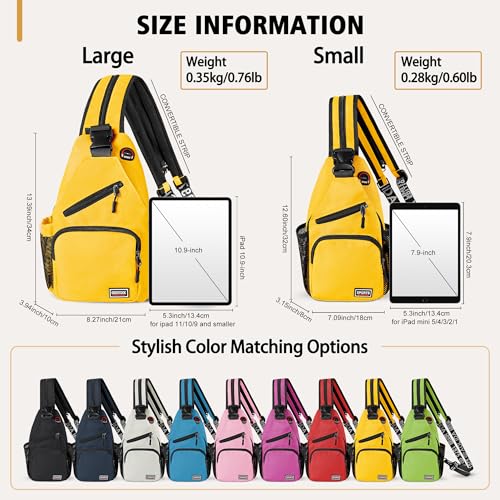 Image of Geestock Convertible Sling Bag for Women Men, Lightweight Crossbody Backpack Daypack Chest Bag Fit 10.9 inch Tablet for Travel, Sport, Hiking & Commute, Yellow, 8.27inx3.94inx13.39in