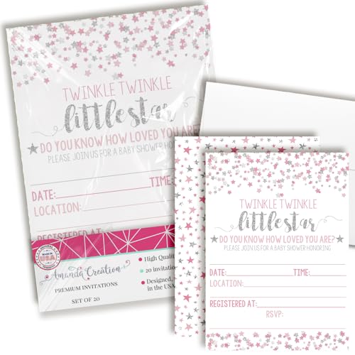 Tarjetas de Invitación Amanda Creation con Estrellas Rosas y Plata de Alta Cartulina