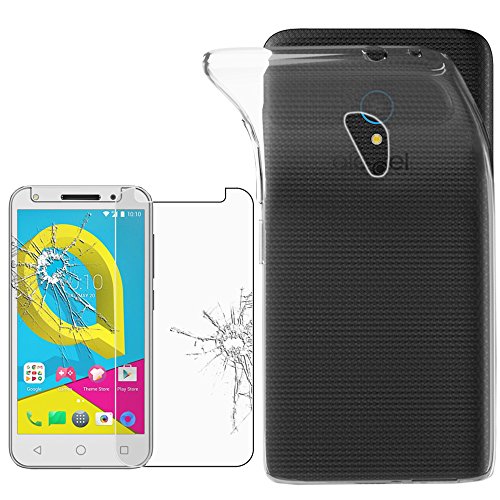 ebestStar - Funda para Alcatel U5, Carcasa Silicona Transparente, Capa Protectora TPU Antigolpes, Slim Ultra Fina, Transparente + Cristal Templado