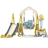 7-in-1 Kinder Spielplatz Set, Rutsche mit Schaukel und Basketballkorb, 152x164x123cm, Multifunktionale Spielstation mit Fußball und Golf #20323