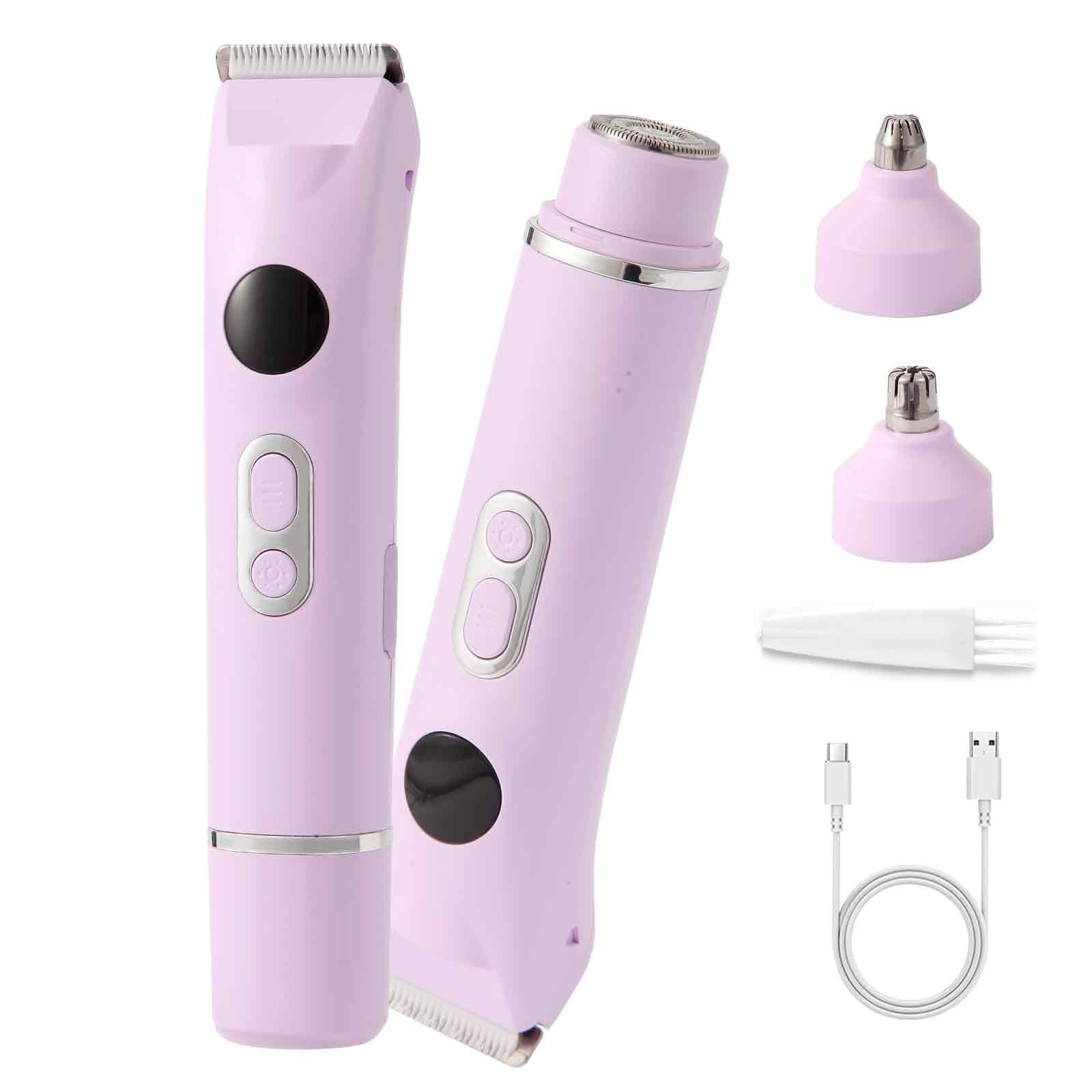 Bikini Trimmer for Women, Upgraded 2-in-1 Electric Razors for Women with 2 Replaced Blades and LED Light, Wet & Dry Use Electric Shaver Support 90 Mins Runtime for Face & Body & Intimate Areas Purple