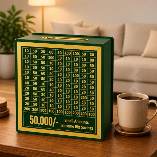 Image of Rupe Trader Wooden Money Saving Box | Cash Saver Money Box with Counting Target | 50,000 Savings Challenge Piggy Bank | Coin & Cash Bank for Boys, Girls and Adult | Durable & Eco-Friendly|