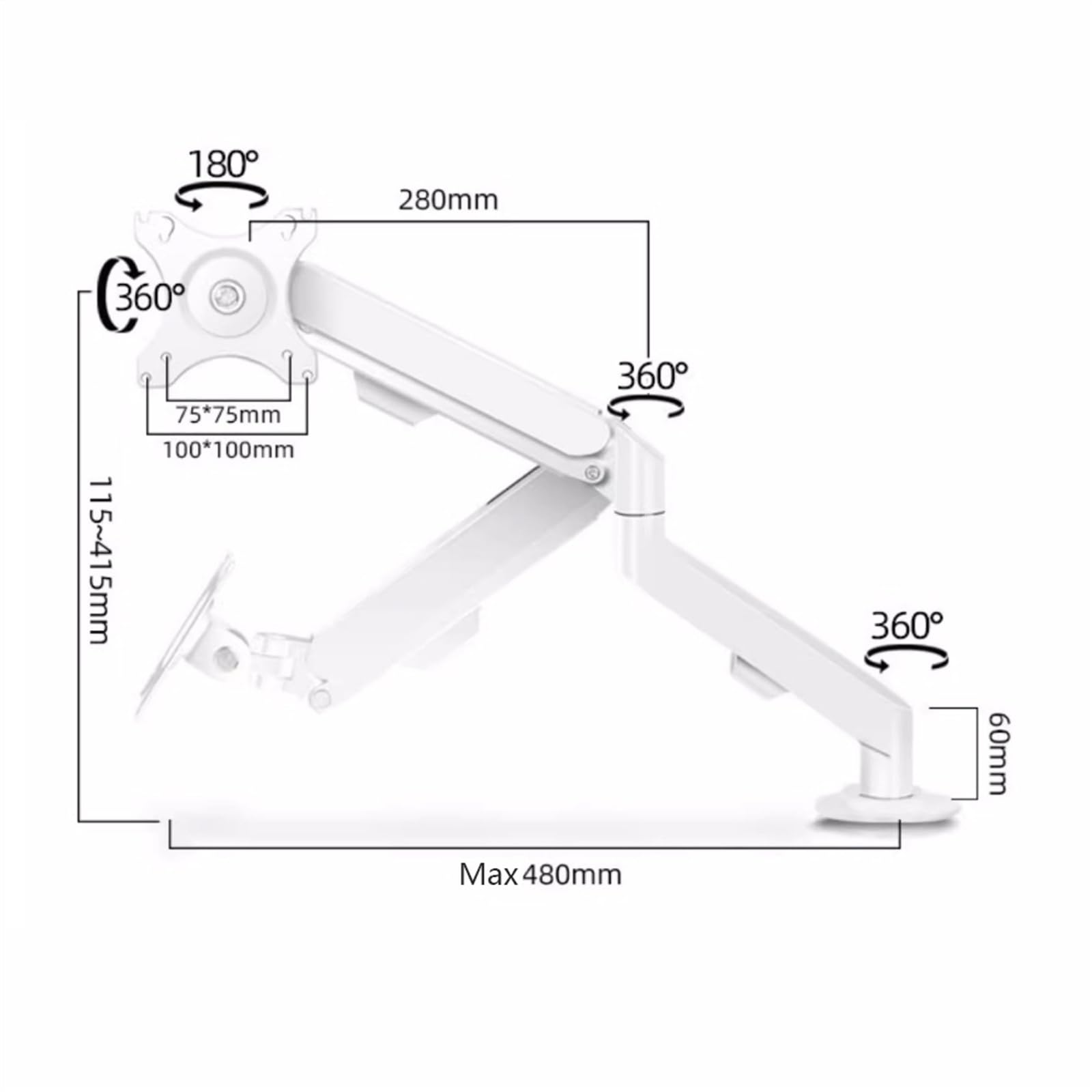 Support Moniteur Support de Moniteur Simple, Support de Bureau for Bras de Moniteur Simple, Bras de Moniteur à Ressort à gaz entièrement réglable adapté aux moniteurs Plats/incurvés de 17 à 30 Pouces