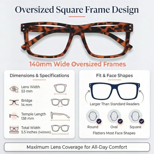 Image of Eyekepper 0.25 Reading Glasses for Women Men, Oversized Readers, 5pack