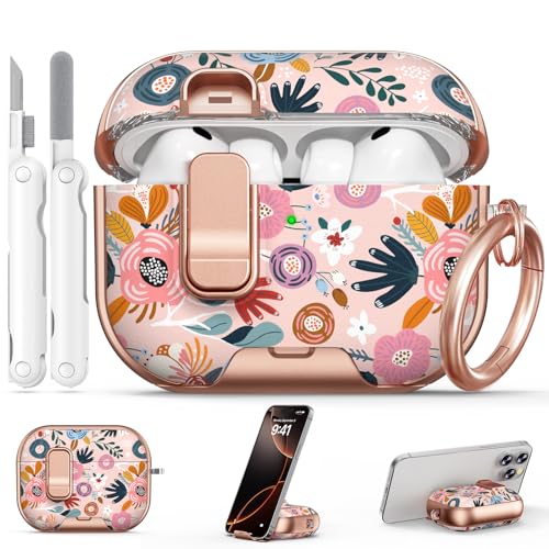 Image of for AirPod Pro 3 Case 2025, with Safty Lock & Phone Stand for Pink AirPod Pro 3 Generation Case Cover for Women Girly, iPod Pro 3 Cases with Keychain & Cleaner Kit - Pink Berry Flower