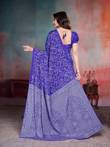 Image of Garden Vareli Floral Print Crepe Saree With Unstitched Blouse Piece