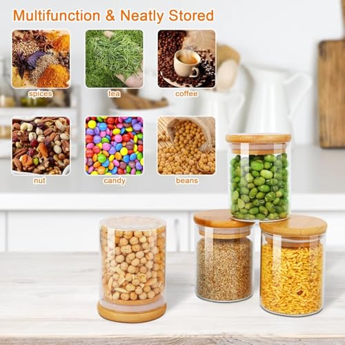 Image of Glass Jars Air Tight Canister Borosilicate Kitchen Food StorageRound jar 220 ml Container Set With Natural Bamboo Lids For Sugar, Pasta, set of 6(6, Round BAMBOO LID GLASS JAR 220ml -)