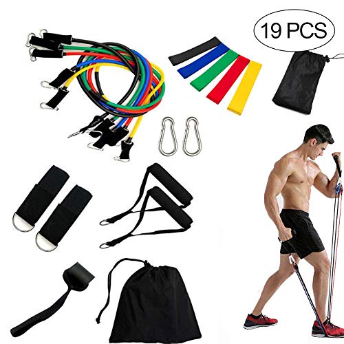 Sokey Übungsbänder für Zuhause, Fitness-Ausrüstung, Workout-Set, 19-teilig, mit Schläuchen, Schaumstoff-Griffen, elastisches Zugseil, ideal für Bauchdehnung für Männer und Frauen