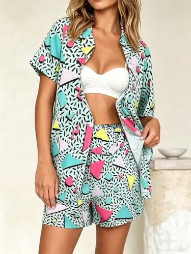 Image of VKEGNIO Womens Pajamas Set Short Sleeve Button-Down 2 Piece PJ Set Lounge Sleepwear Cute Graphic Tees PJ Set