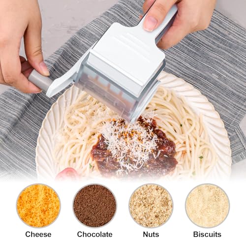 Image of GDL Cheese Grater Hand Crank, Kitchen Rotary Grater Handheld, Dishwasher Safe Parmesan Cheese Grater with Stainless Steel Blade for Hard Cheese,Chocolate,Nuts (White+Grey)