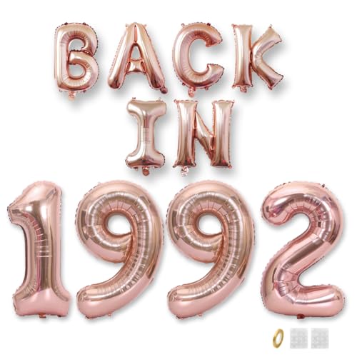 Jurxy Decoración de globos de cumpleaños número 33, color oro rosa, letras de papel de aluminio, globos de letras de feliz cumpleaños, suministros de fiesta para hombres y mujeres, accesorios de