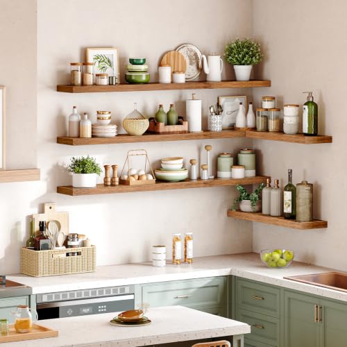 Image of HOOBRO 70.9 inch Floating Shelves for Wall, Set of 2 Wall Mounted Shelf | Hanging Shelf with Invisible Brackets, for Wall Decor Storage in Bathroom Bedroom Kitchen Living Room Office, Rustic Brown