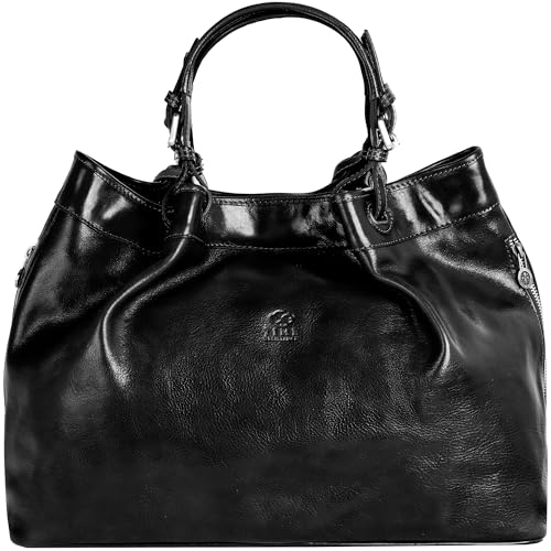 Time Resistance Leather Handbag - Full-Grain Leather Top Handle Purse for Women (Black)