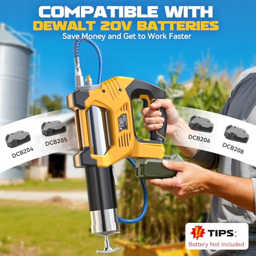 Image of Ecarke Cordless Grease Gun, Compatible with DeWalt 20V Battery (Tool Only), 3‑Speed Adjustable Flow, 12,000 PSI Max, 39 inch Hose, Works with Bulk & Cartridge Grease, for Farm /Truck /Construction