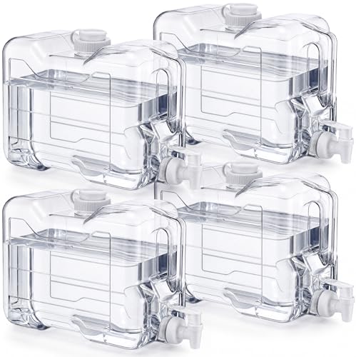 Image of Funnymoom 4 Pcs Drink Water Dispenser for Fridge 2 Gallon Beverage Dispenser with Spigot Plastic Reusable Refrigerator Water Dispensers Waters Jug Container for Party Outdoors Camping Hiking Home