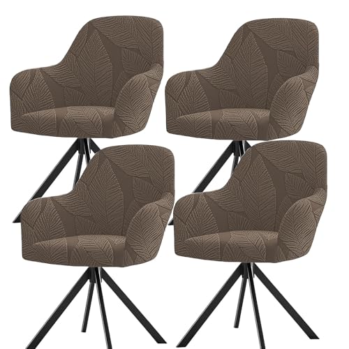 Funda para Silla de Comedor con Respaldo Curvo, Funda para Sillón Giratorio, Moderna Funda con Reposabrazos Curvo, Protector para Tocador Y Sala de Estar (Café, 4 Unidades)