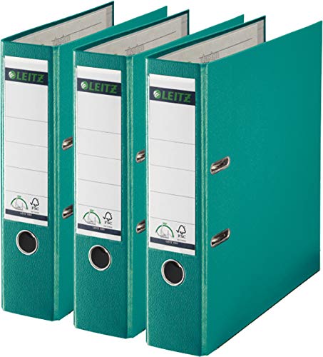 Leitz 1010 Qualitäts-Ordner Kunststoff breit mit patentierter 180º Präzisionsmechanik 3er Pack, türkis