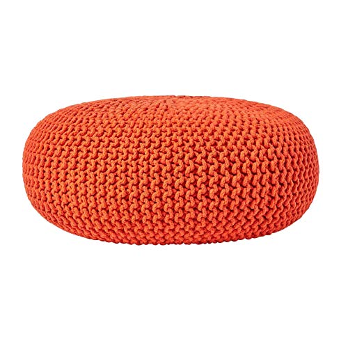 Homescapes Pouf Strickpouf rundes Bodenkissen, Sitzpouf 70 x 23 cm, gepolsterter Sitzhocker, Sitzpuff/Puff mit grob gestricktem Bezug aus 100% Baumwolle, Strickpuff, Orange