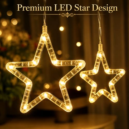 Image of Desidiya Star Curtain LED String Lights for Decoration | 120 Warm White | SMD LEDs | 10 Hanging Drops | 8 Lighting Modes | Waterproof Curtain Fairy Lights for Diwali, Christmas & Home Decor (11 Ft)
