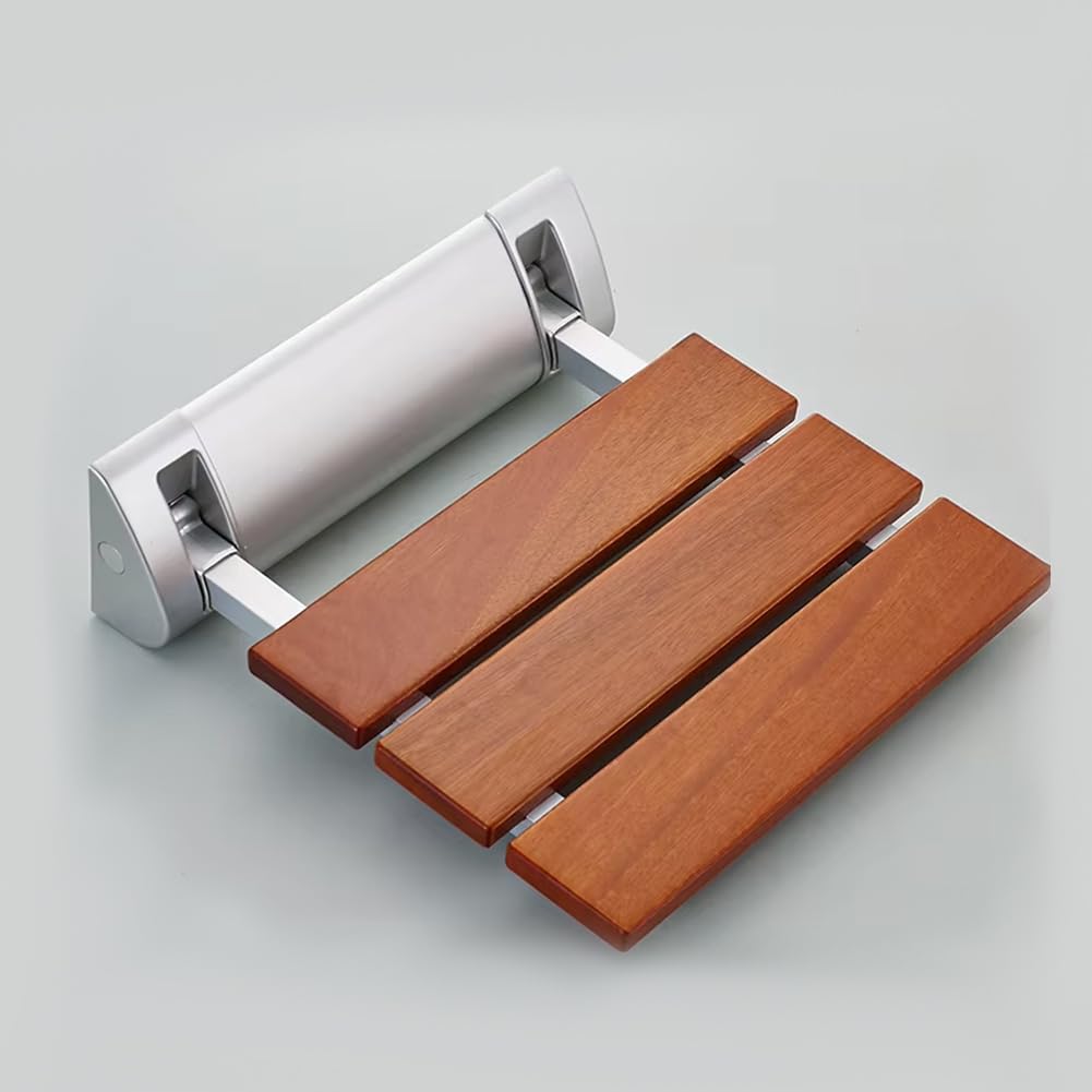 BATH GURU Wall Mounted Bath Shower Chair Seat for Bathrrom Foldable Shower Seat Bench with 130 Kg. Load Capacity Wooden Texture (Wooden & Aluminium) Pack of 1