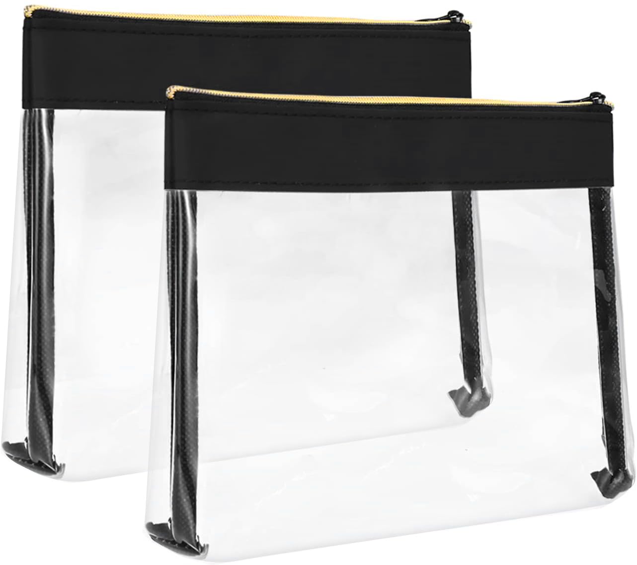 TRIPONTSA Approved Clear Toiletry Bags, 2PC Travel Clear Toiletries Bags Transparent Makeup Cosmetic Pouch TPU Plastic Waterproof Carry-on Quarts Liquid Bag (Black)
