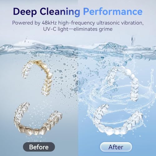 Image of Ultrasonic Retainer Cleaner Machine 48kHz, Dental Ultrasonic Care Cleaner