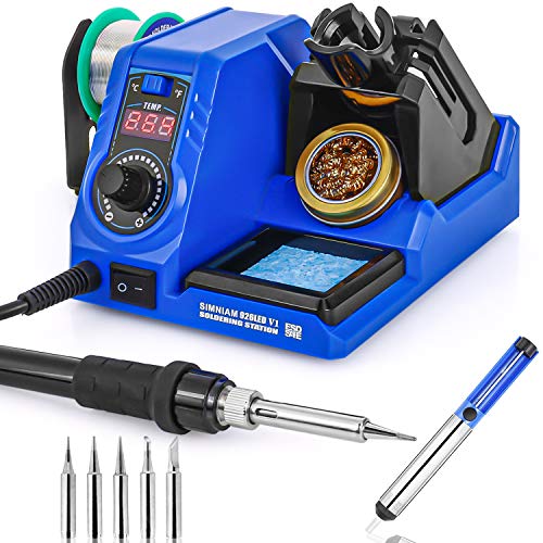 SIMNIAM Soldering Station â€“ 110V 60W Fast Heat Up Soldering Iron Station Kit with 5 Solder Tips, Solder Wire, Sucker, 392Â°Fã€œ896Â°F Adjustable Temperature, LED Display, Auto Sleep, â„ƒ/â„‰ Switch(US Plug)