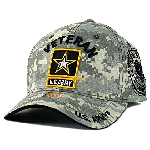 JM WARRIORS US Army Veteran Hat Army Military Official Licensed Adjustable Baseball Cap (ACU) One Size Cover
