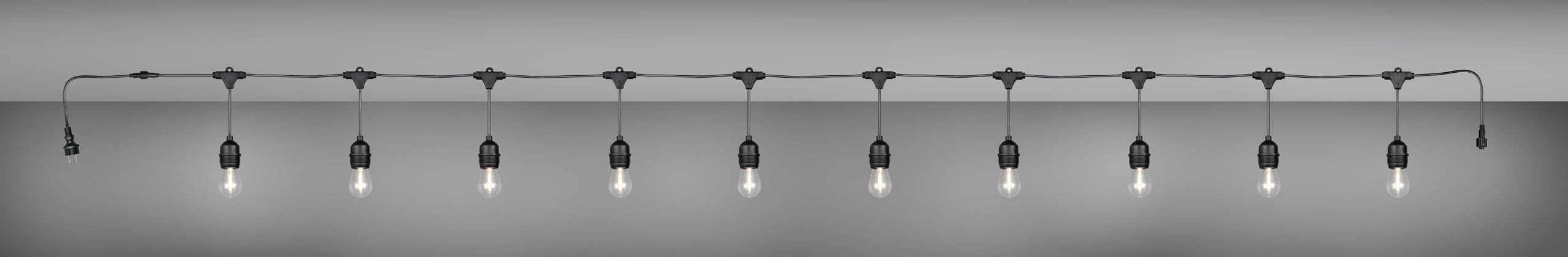 Reality Leuchten R74771132 - Cadena de luces LED para exterior (plástico, incluye 10 bombillas LED E27 de 1 W, longitud 6,5 m), color negro