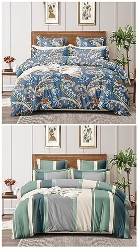 Image of CHHILAKIYA 6D Microfiber King Size Double Bedsheet Combo Pack of 2 Along with 4 Pillow Covers (Multi 7) (Multicolor)