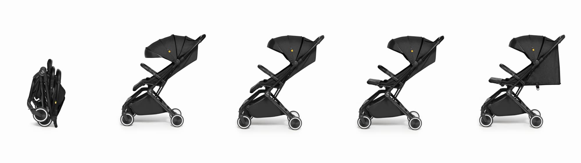 skiddoü poussette hamac pour enfant Espoo poussette pliable poussette canne pour enfant, structure légère en aluminium pliable d’une seule main, petite poussette de voyage, compacte, Noir