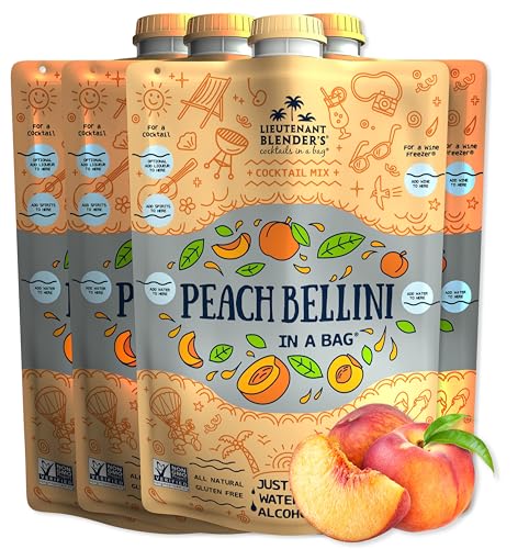 Lt. Blender's Peach Bellini in a Bag - Wine Slushie Mixes - Each Bag Makes 1/2 Gallon of Frozen Peach Bellini Mix – Non-GMO Wine Freezer mix - Make with Wine, Liquor or as a Mocktail - (Pack of 4)