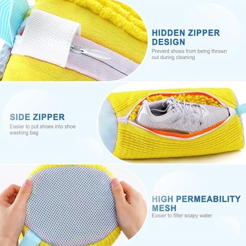 Image of Shoe Washing Machine Bag for Washer & Dryer - Reusable Microfiber Chenille Laundry Shoe Bag with Zipper Closure, 360 Deep Cleaning Sneaker Protector Organizer for Sports Shoes & Delicates