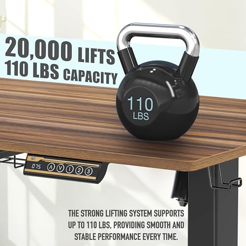 Image of SHW 40-Inch Electric Height Adjustable Standing Desk with Drawer, Memory Preset and Cable Management Tray, Walnut