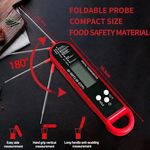 Meat Thermometer Digital for Grilling and Cooking, Instant Read Food Thermometer with Foldable Probe, Perfect for Kitchen, Outside Grill, Candy Making, Essentials BBQ Accessories (Red) - Image 3