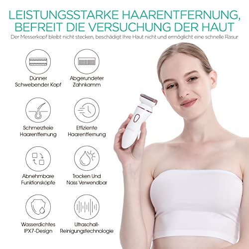 VOYOR Elektrischer Damenrasierer Nass und Trocken Rasierer Damen Wiederaufladbar Ladyshaver für Bikinizone Körper Achseln Kabelloser Wasserfest 4-IN-1 Elektrorasierer ES400 - Image 3