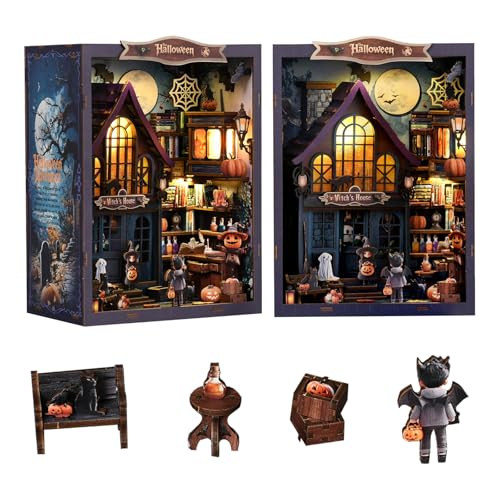 DIY Book Nook Kit,DIY Miniature Dollhouse Halloween Booknook Kits,3D Wooden Jigsaw Bookshelf Diorama...