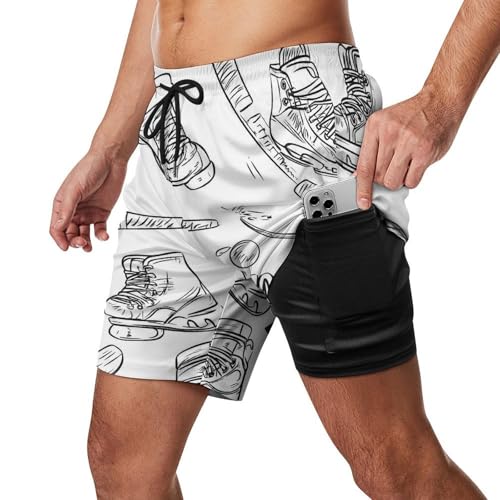 Hockey Skates And Ice Pucks Men's Board Shorts Swimsuit Beach Pants Swimwear Bathing Suits2