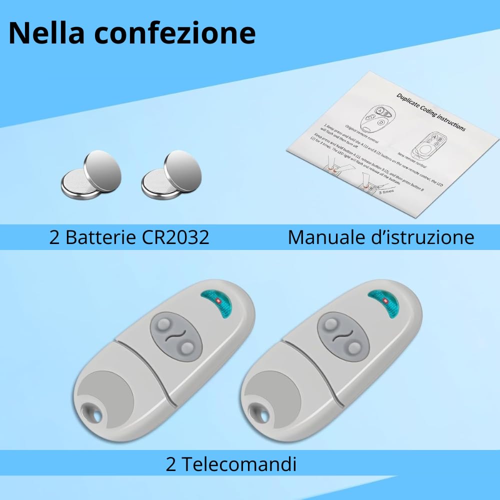Telecomando Cancello Universali 433,92MHz - 2 PZ - Compatibile con Top 432EE, 432EV, 432NA, 432A, 432M, 432S, T432-2 Canali per Cancelli Automatici - Radiocomando Cancello di facile Programmazione