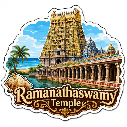 Image of Ramanathaswamy Temple Theme Wooden Fridge Magnet Souvenir | 3x3 in Kitchen Home Decor Gift